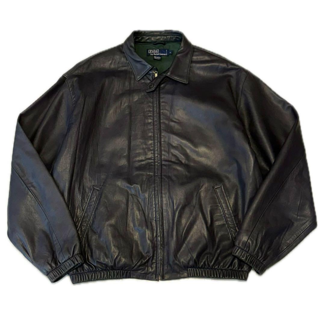 希少 90s ラルフローレン ポニーマークなし レザー スイングトップ 革