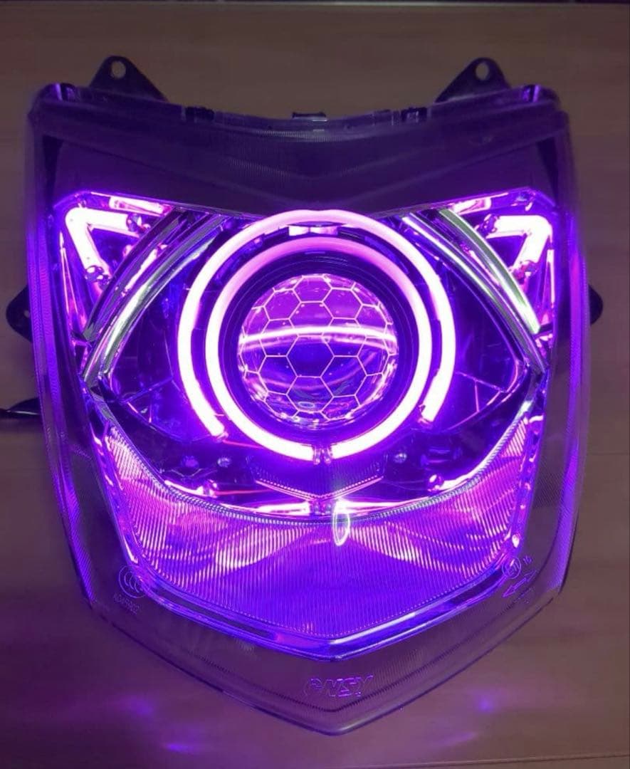 「今日中」 シグナス3型　紫色 LED ヘッドライト　プロジェクター デビルアイ 今日中」 シグナス3型 紫色 LED ヘッドライト プロジェクター