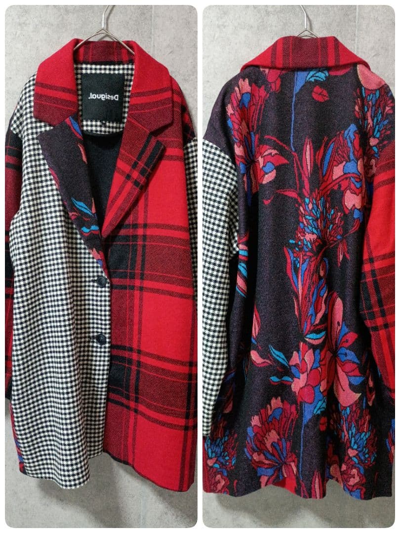 デシグアル/Desigual/ロングコート/ジャケット/46/2XL/希少/花柄 Desigual デシグアル ジャガード ロングコート Aライン 花柄