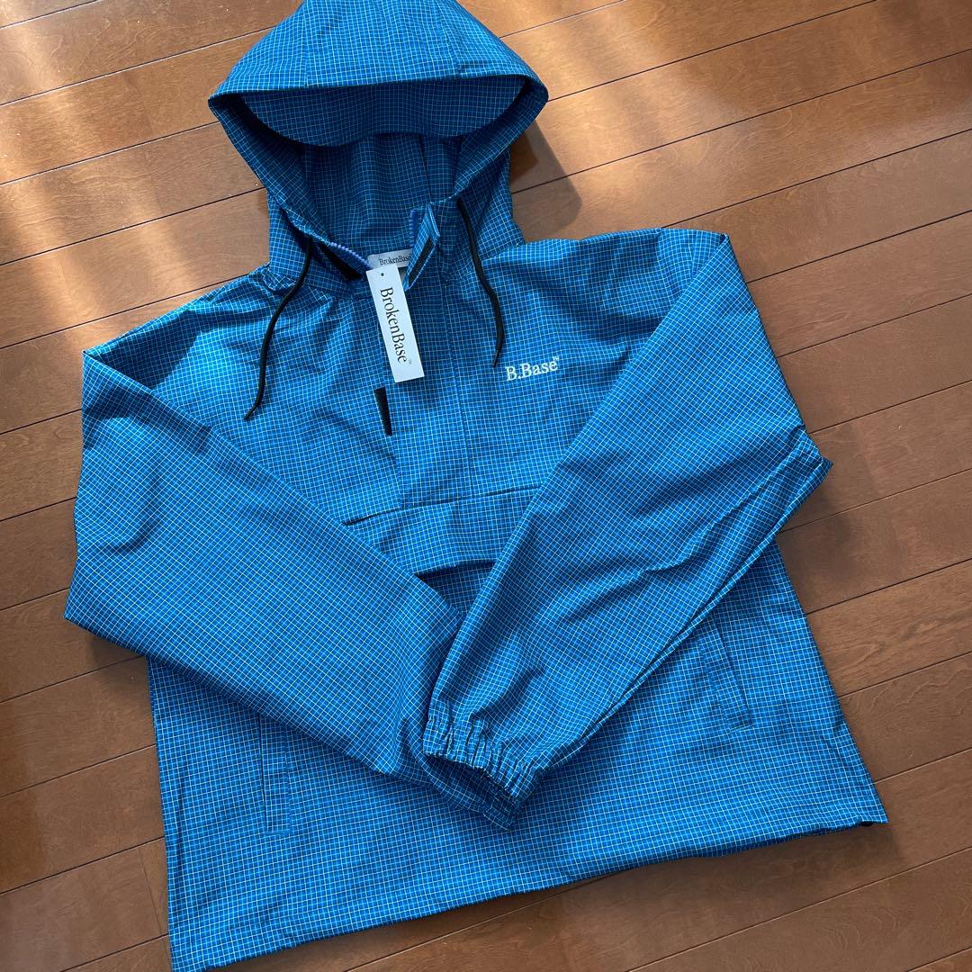 新品未使用！BrokenBase ナイロンジャケット 青 チェック柄 フード付き