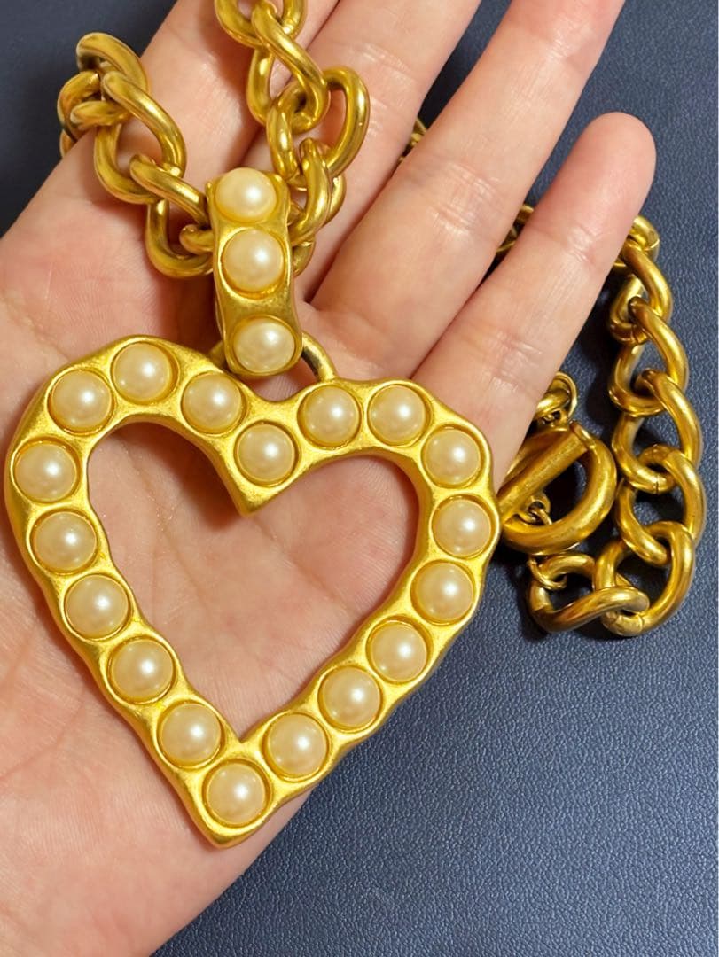 希少 大 ずっしりGIVENCHYハート型ペンダントネックレス レアヴィンテージ