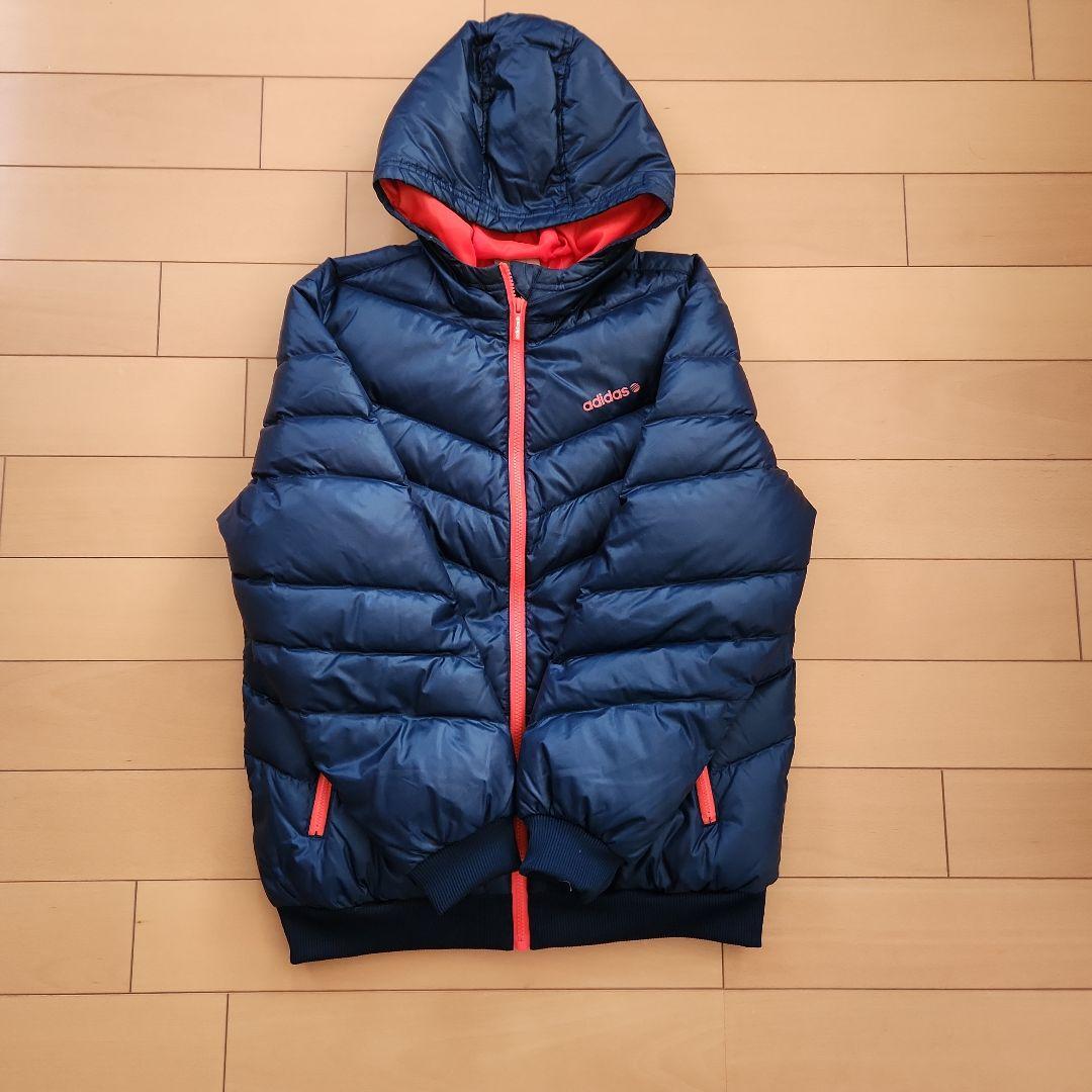 最終値下げ】adidas フード付きダウンジャケット ネイビー/レッド