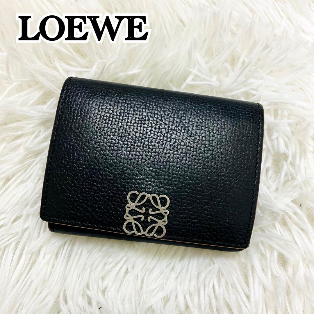 極美✨ロエベ 三つ折り財布 トライフォールド アナグラム レザー 黒