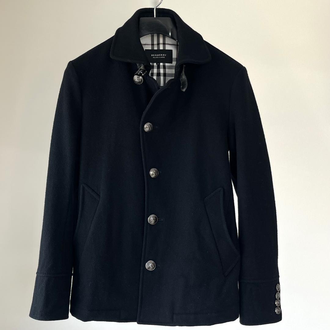 バーバリーブラックレーベル/Pコート/銀ボタン/裏地ノバチェック