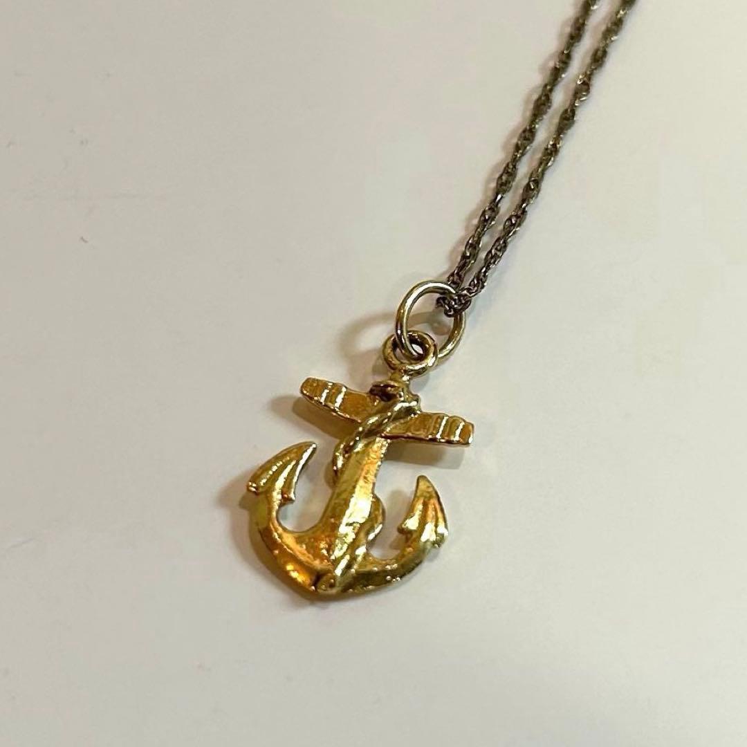 18金 錨 アンカー ペンダントトップ &チェーン 18金仕上げ ステンレス素材 ゴールド クロス アンカーネックレス 金