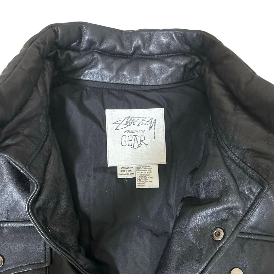 Stussy Authentic Gear ブラック レザーダウンジャケット L - メルカリ