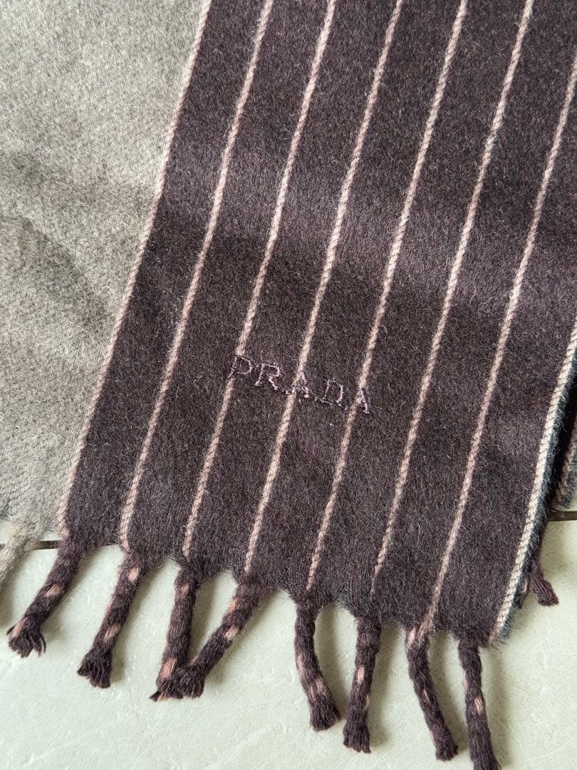 PRADA プラダ カシミヤ マフラー グレー × ブラウン ストライプ PRADA