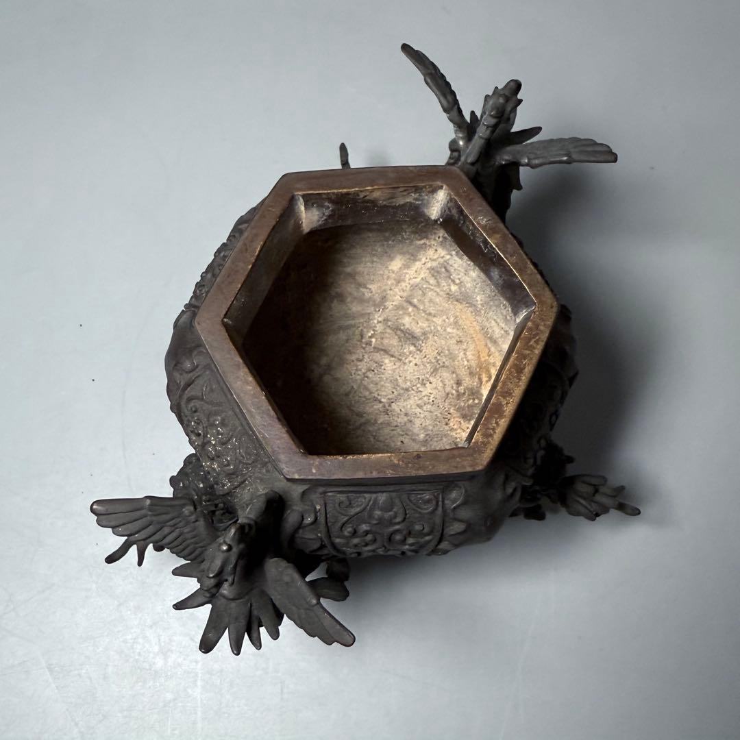 二上常太郎 元威作 蝋型鋳銅 細密細工 鳳凰耳牡丹