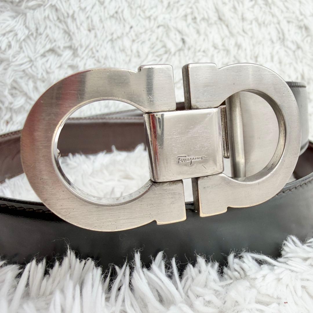 【美品】フェラガモ ベルト ダブルガンチーニ ブラック シルバー 美品】フェラガモ ベルト ダブルガンチーニ シルバー ブラック