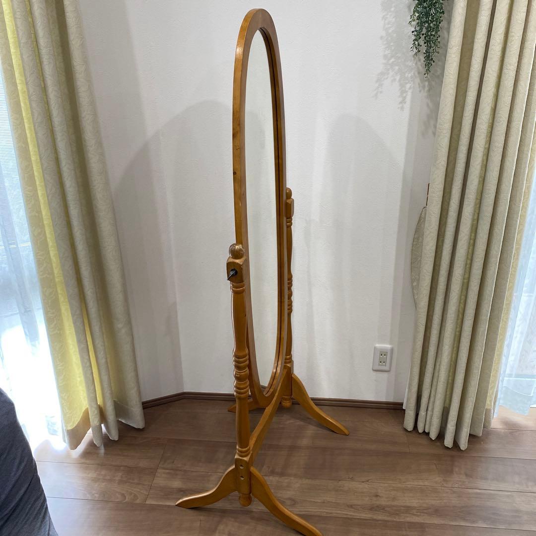 アンティーク オーバル型 木製全身鏡 スタンドミラー 脚付き 大型鏡 ビンテージ 昭和レトロ 英国クラシック オーバル型 木製スタンドミラー 脚付き