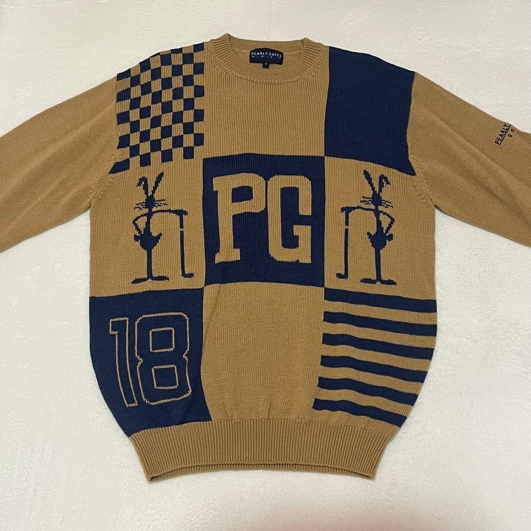 美品 パーリーゲイツ ゴルフ ニット セーター 1 89 ウール キャメル 希少 美品 パーリーゲイツ ゴルフ ニット セーター 1 89 ウール キャメル