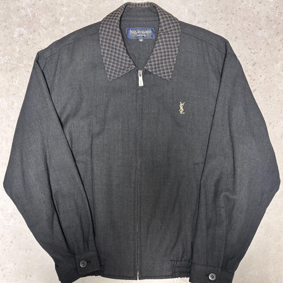 YSL イヴサンローラン スウィングトップ ブルゾン　刺繍ロゴ　ブラック YSL イヴ・サンローラン ワンポイント刺繍ロゴ ジップアップ ブルゾン