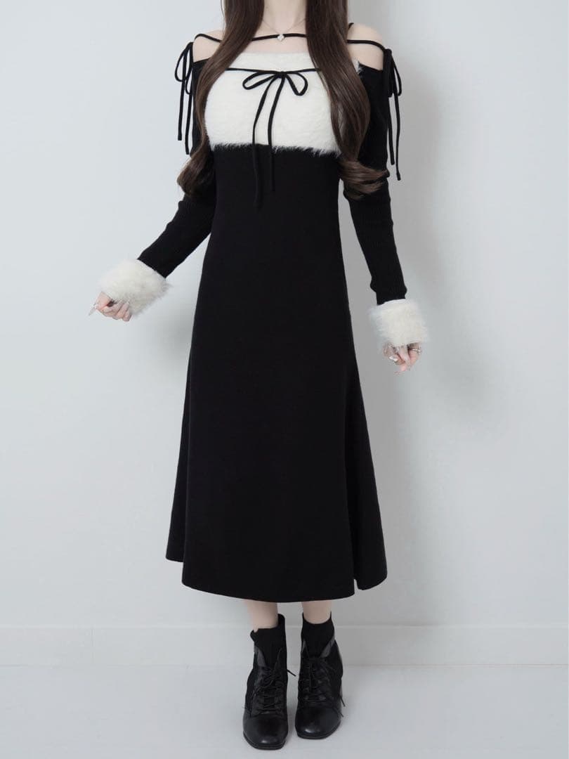 ワンピース Lumignon original Ribbon bust fluffy ルミニョン Lumignon original Ribbon bust fluffy long op ブラック