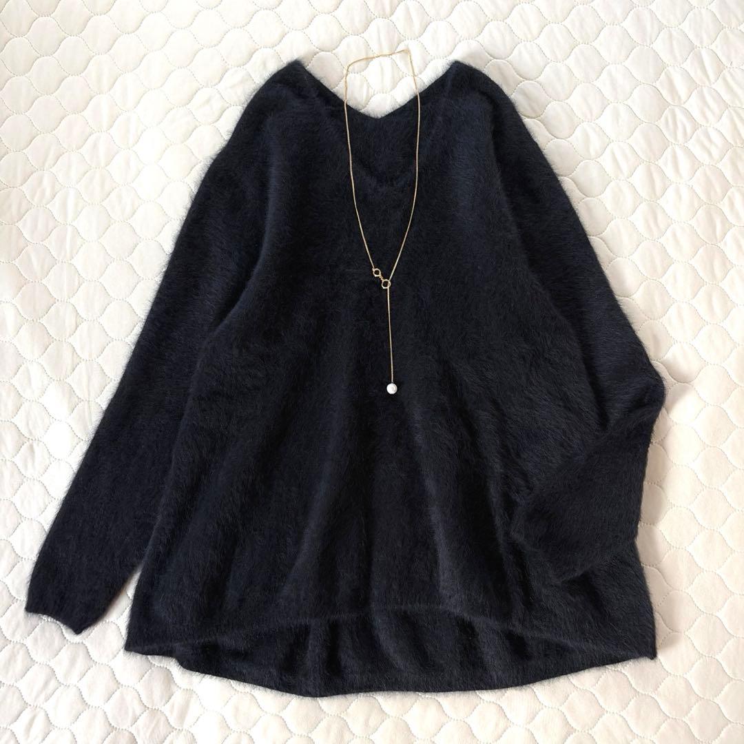 【極美品】BEARDSLEY ファーニットフレアプルオーバー　ニット　ブラック 極美品】BEARDSLEY ファーニットフレアプルオーバー ニット ブラック