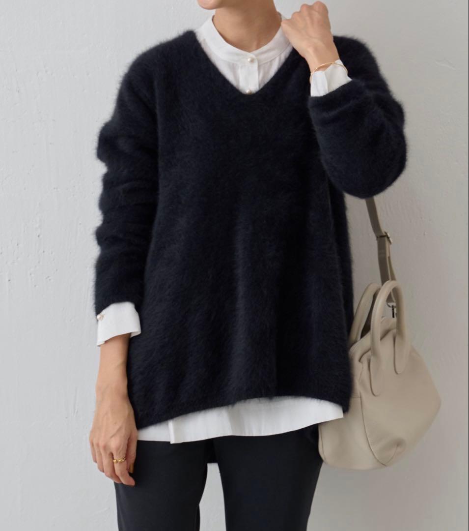 極美品】BEARDSLEY ファーニットフレアプルオーバー ニット ブラック