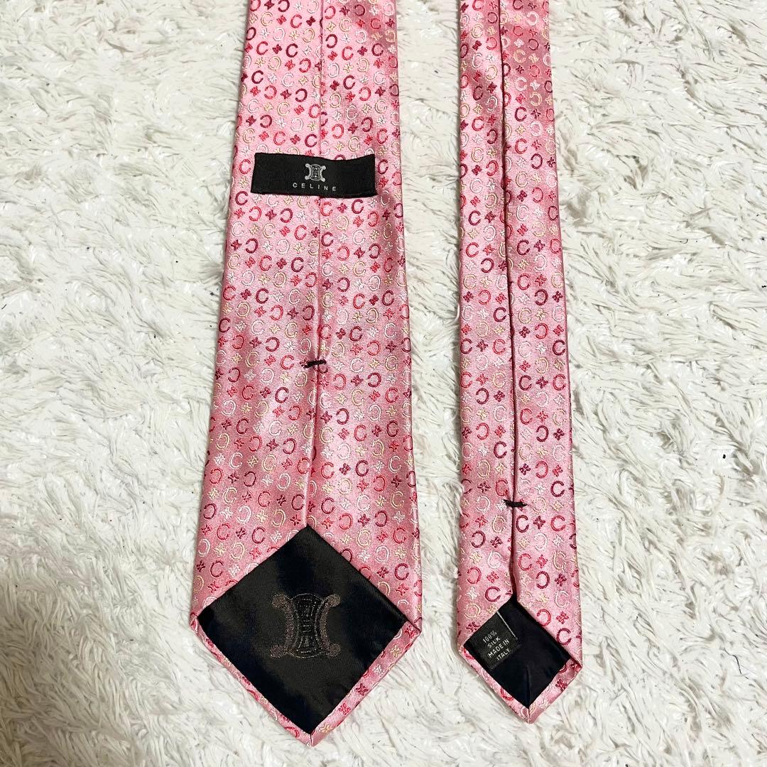 ✨極美品✨CELINE セリーヌ ネクタイ 総柄 ピンク マカダム トリオンフ