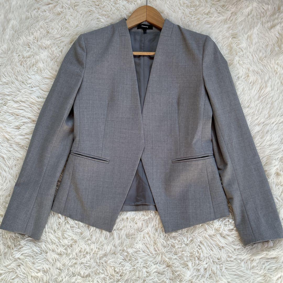 現行タグ】セオリー ノーカラー グレー パンツスーツ LANAI ウール