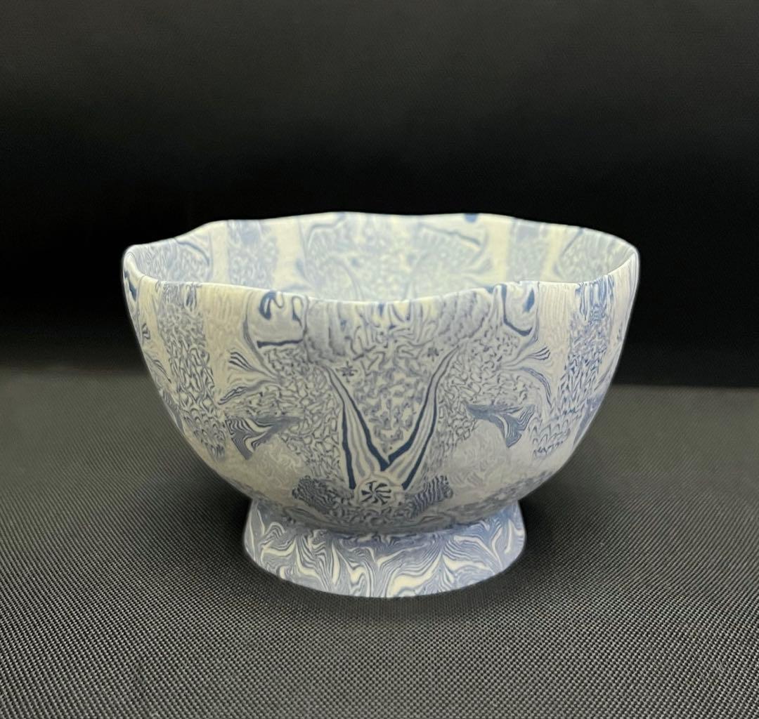 酒器】長江哲男 練上極細酒盃 共箱 栞 ぐい呑