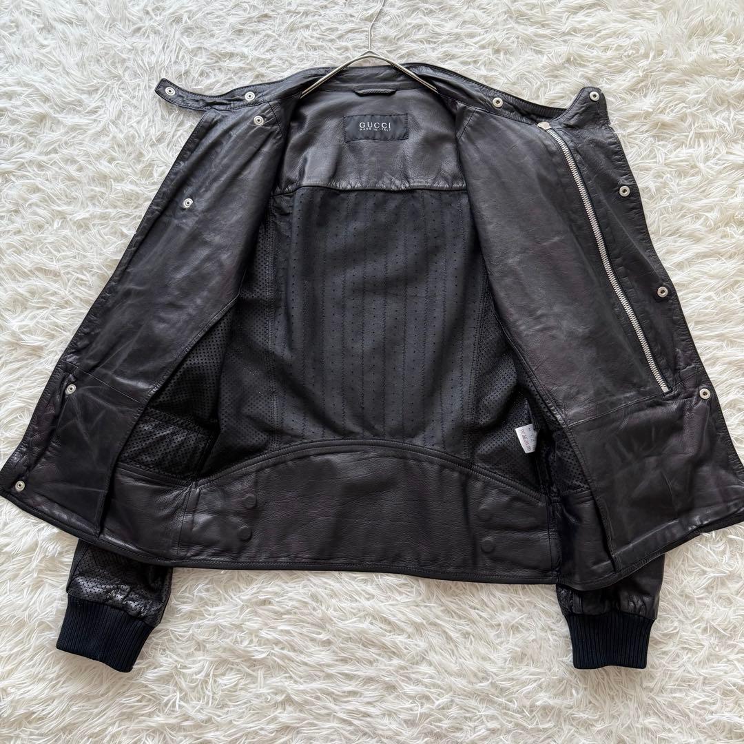 グッチ】トムフォード期 レザージャケット 黒 48 パンチングレザー