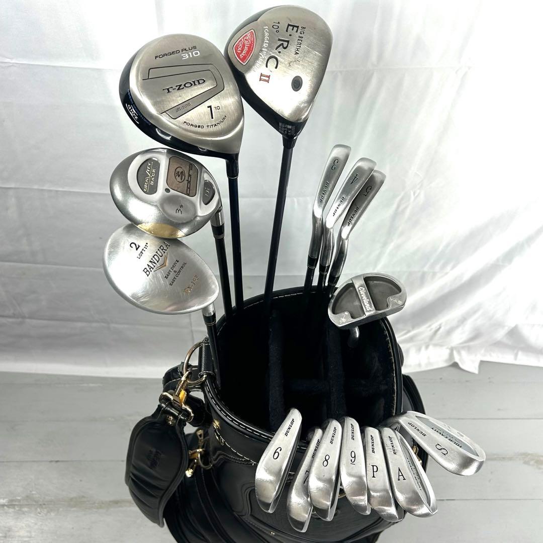 本格派 メンズゴルフクラブ 15本 フルセット ブラック&ホワイト お試し