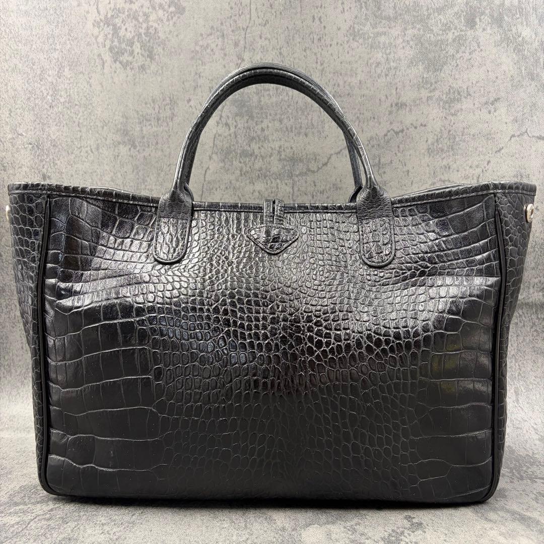 美品 ロンシャン ロゾ クロコ型押し トートバッグ A4 ハンド 黒 メンズ