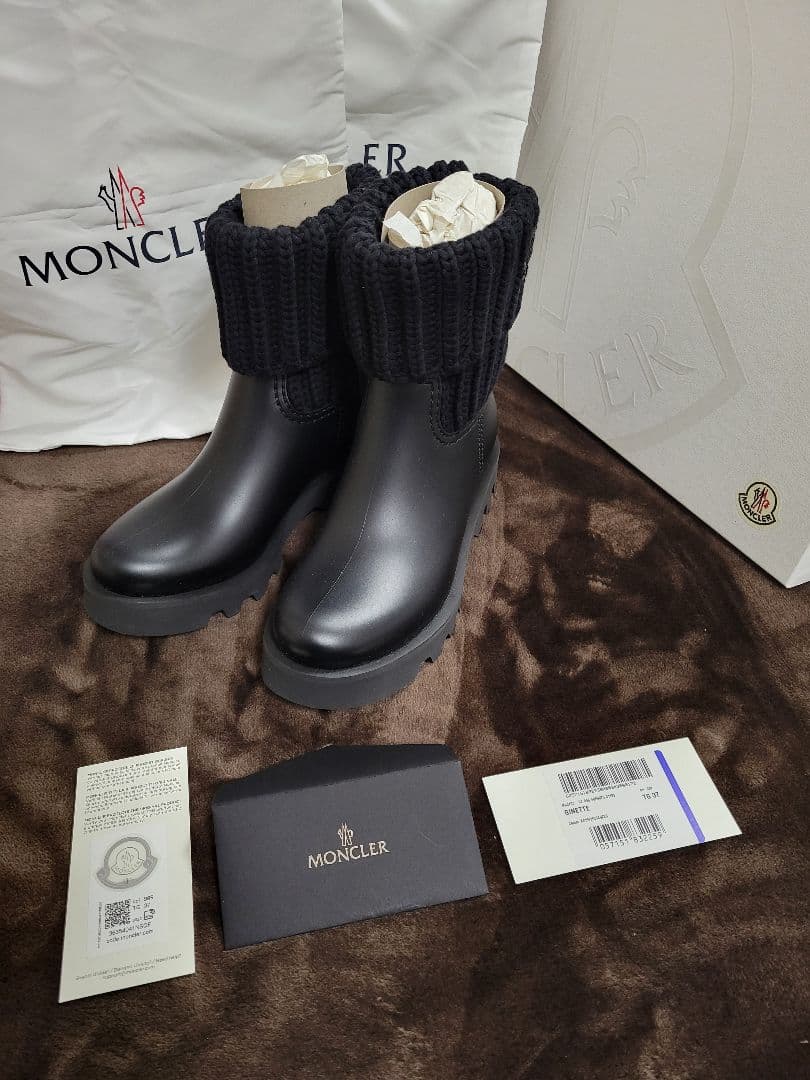 moama‼️人気MONCLER ニットブーツ TG37 黒 定番⭐ MONCLER】ガイアポケットハイブーツ (MONCLER/ロングブーツ