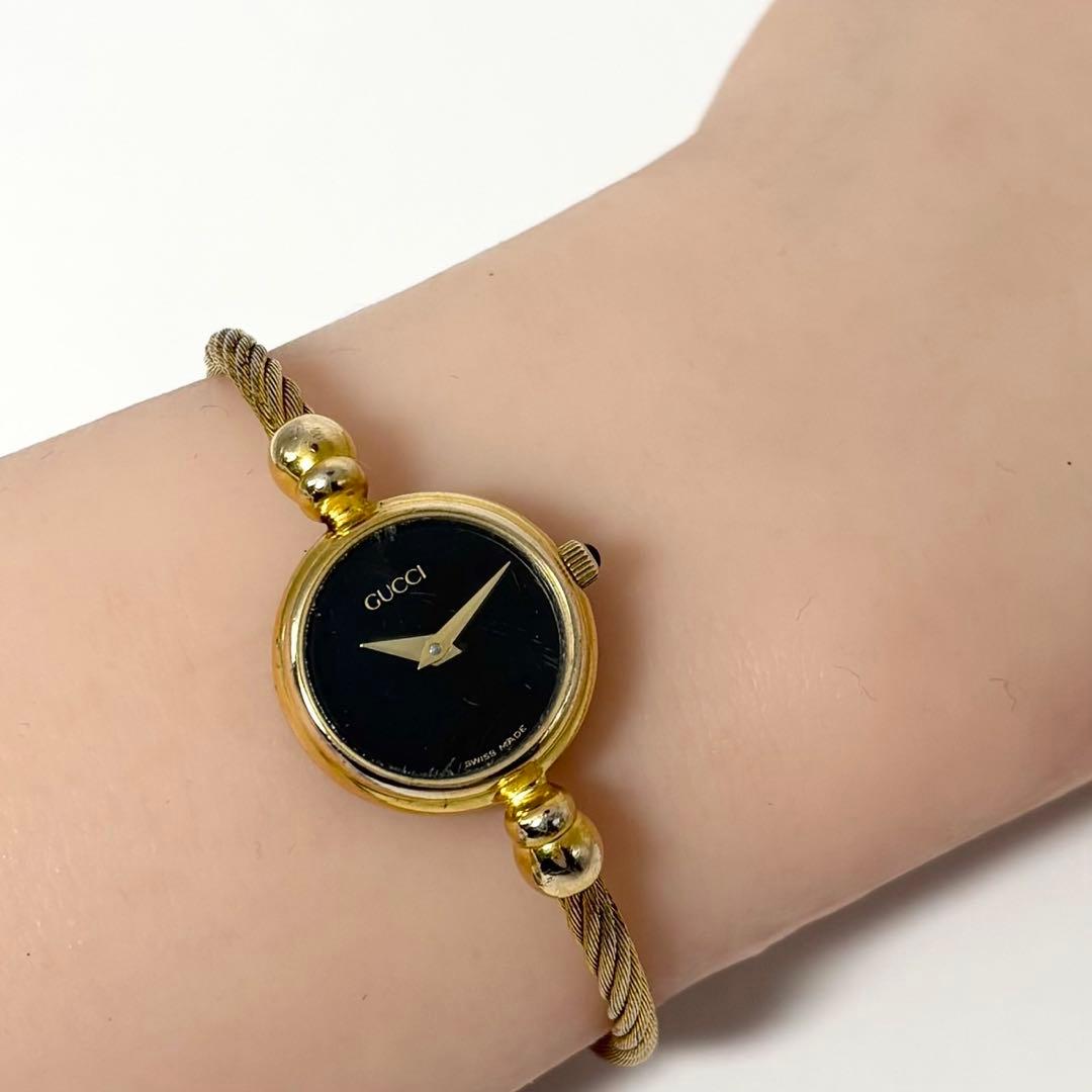【稼働品】GUCCI グッチ 2700.2L バングルウォッチ 金 黒文字盤