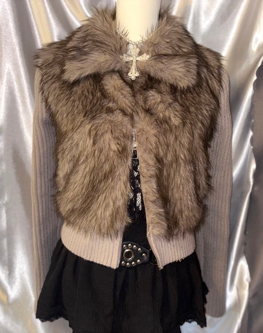 Y2k 平成ギャル zip up ニット ファー ジャケット グランジ 00s - メルカリ