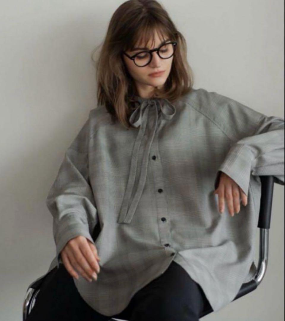 極美品✨OHGA オーバーサイズリボンボウタイブラウス チェック柄