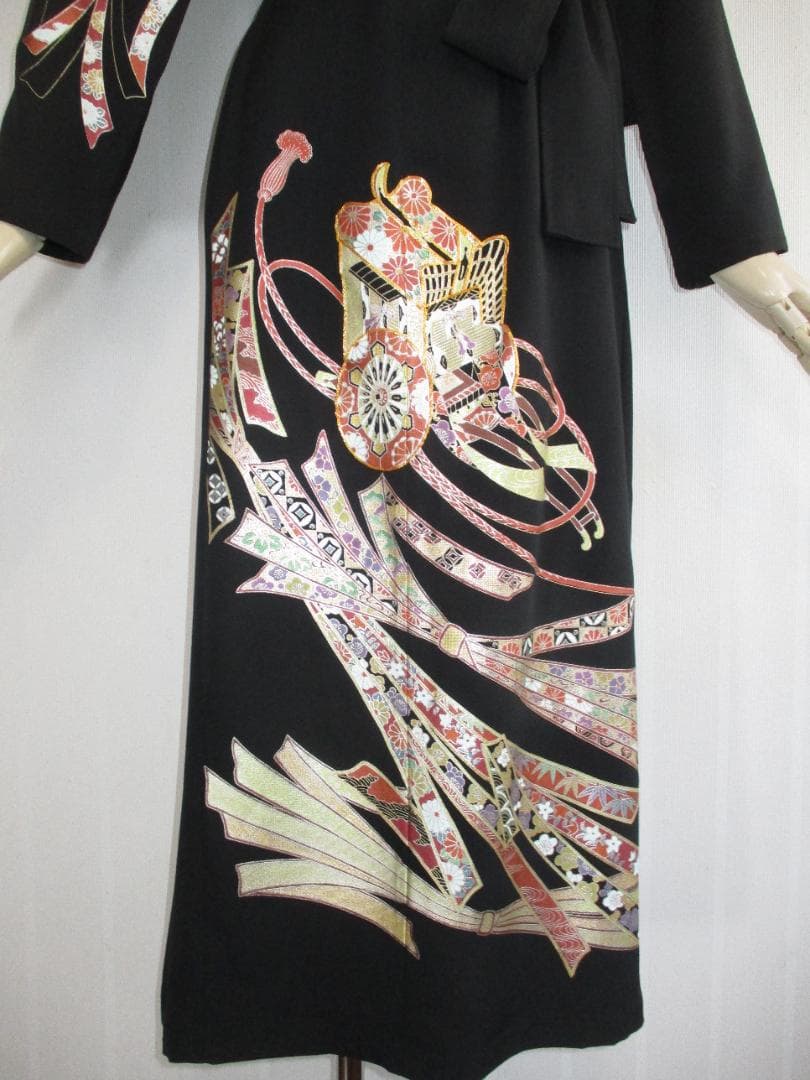 L～2Lサイズ黒留袖からの着物リメイクドレスです 着丈120cm L