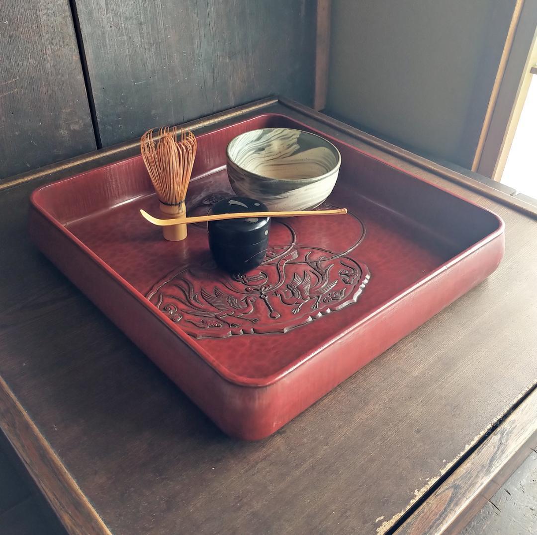 コメント必見] 鎌倉彫 博古堂 大型 11寸 35㎝ 角盆・菓子器・角皿 古鏡