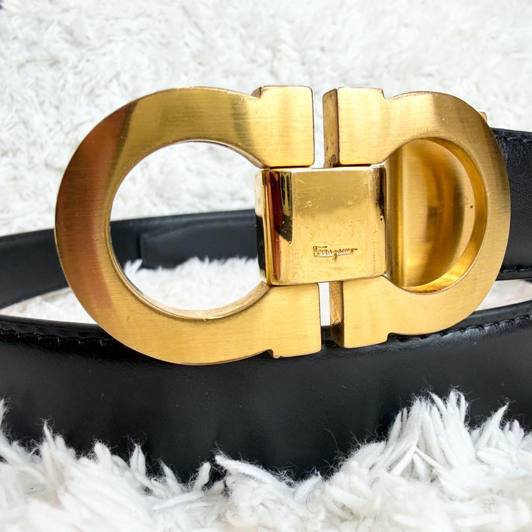 【美品】フェラガモ ベルト ダブルガンチーニ ブラック ゴールド フェラガモ ベルト メンズ ダブル ガンチーニ リバーシブル ブラック