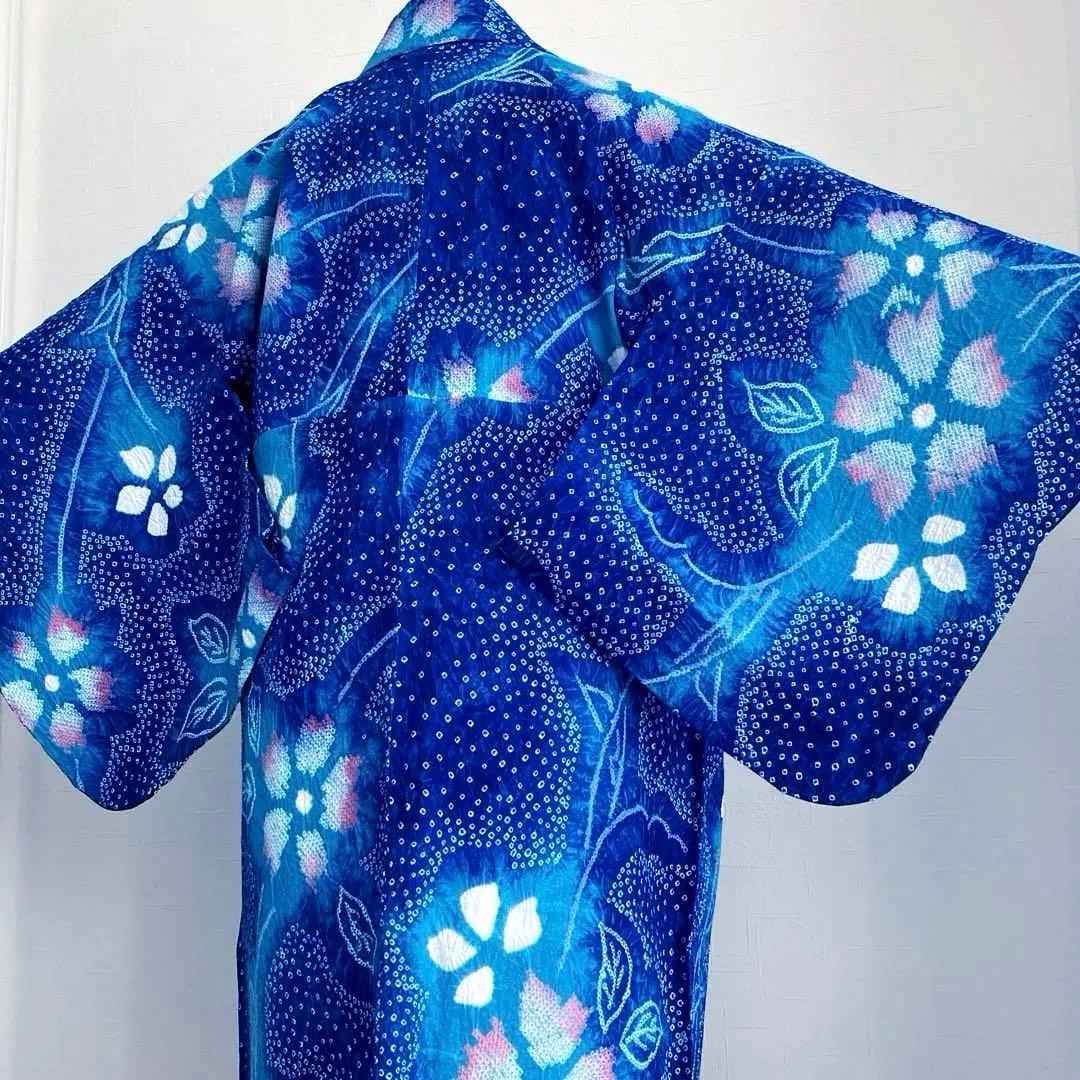 有松絞り・有松鳴海絞り　浴衣　ロイヤルブルー　身丈155cm No.5-190