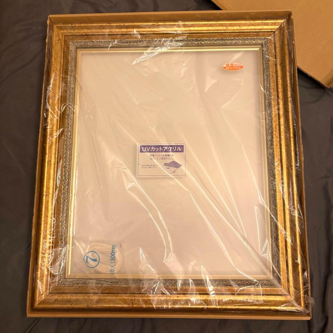 【未使用】油彩額縁　油絵　額縁　F8 8号　ゴールド　フレーム　キャンバス 油絵額縁／油彩額縁 〔F8 ゴールド〕 総柄彫り 黄袋 吊金具付き : ヤマ