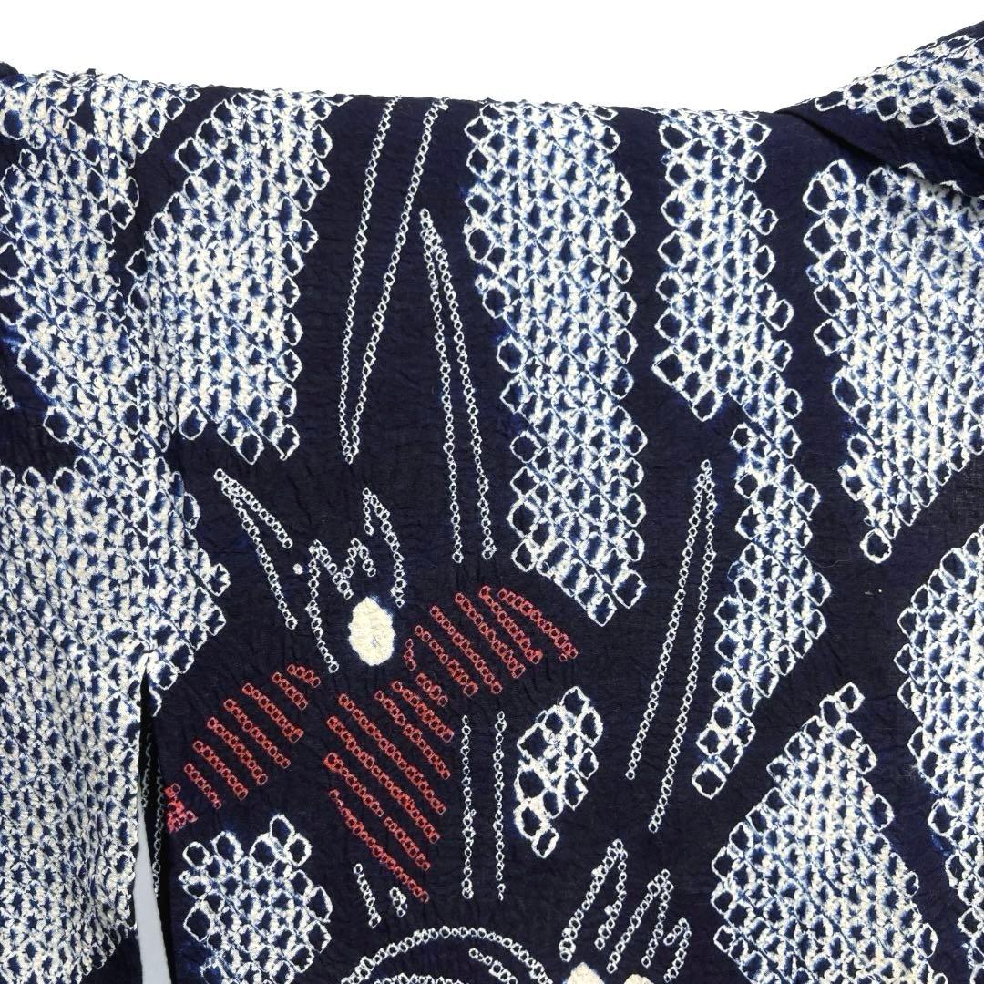浴衣 有松鳴海絞り 桐の花 ネイビー 藍染 リーフ 着物 063a d有松絞り
