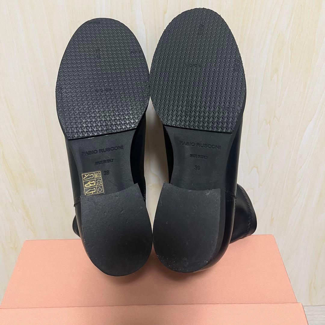 本革　FabioRusconi 24.5cm ストレッチショートブーツ ブラック