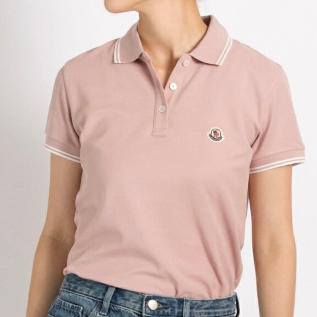 MONCLER ポロシャツ ロゴワッペン モンクレール くすみピンク XS MONCLER (モンクレール) 襟ライン ワンポイント 半袖 ポロシャツ