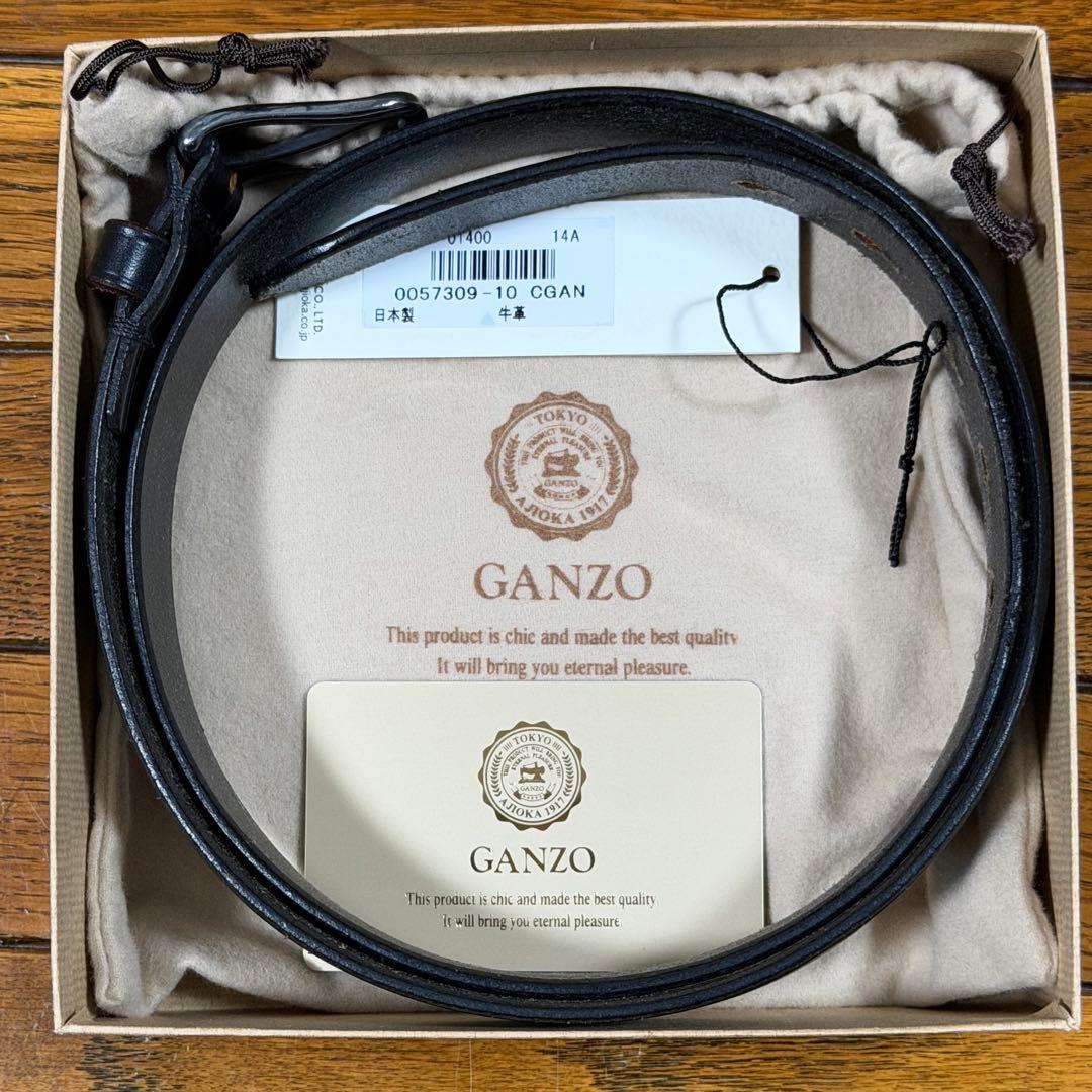 Yudi【美品】ガンゾ ブライドルレザーベルト（1枚仕立て） ブラック Ｌ BRIDLE(ブライドル) ベルト(フェザー) L｜ブライドルレザー｜最高級の