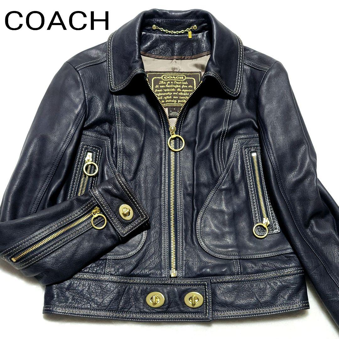 【こいあたまか】さん専用✨コーチ　レザージャケット 羊革 シングル ターンロック LEATHER COACH JACKET