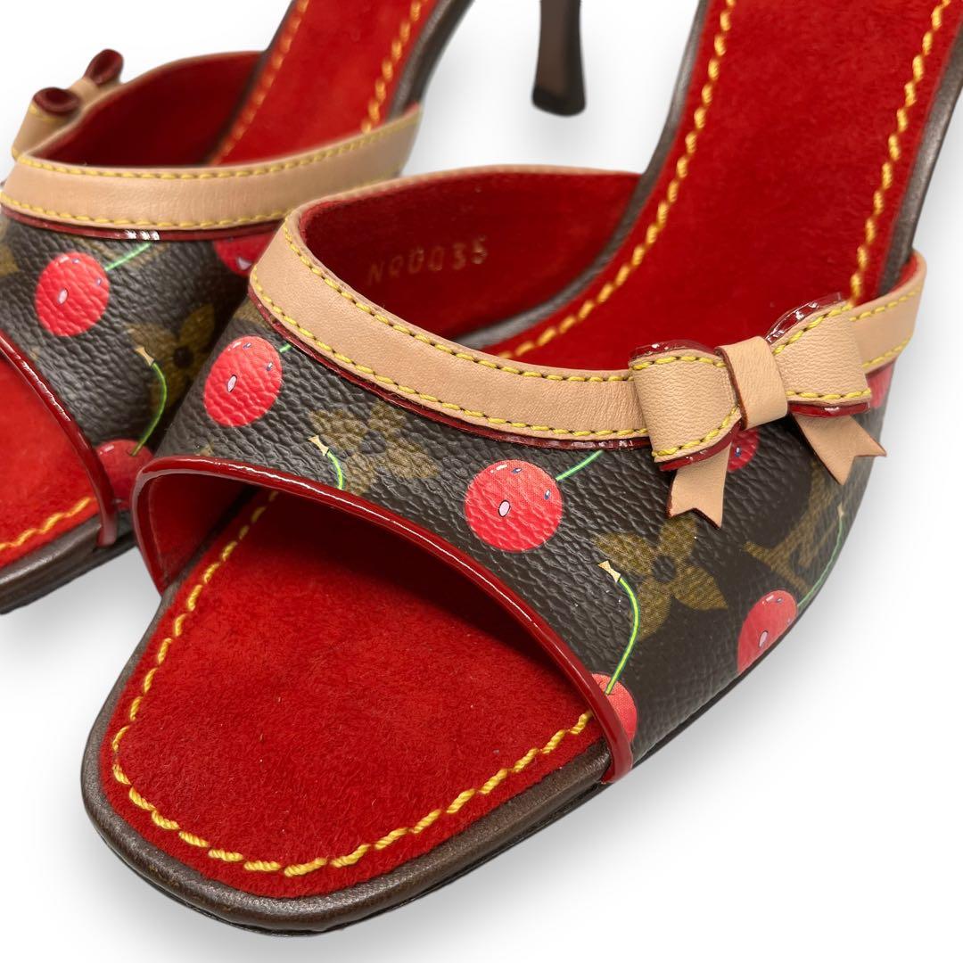未使用級□ルイヴィトン 村上隆 ミュールサンダル さくらんぼ