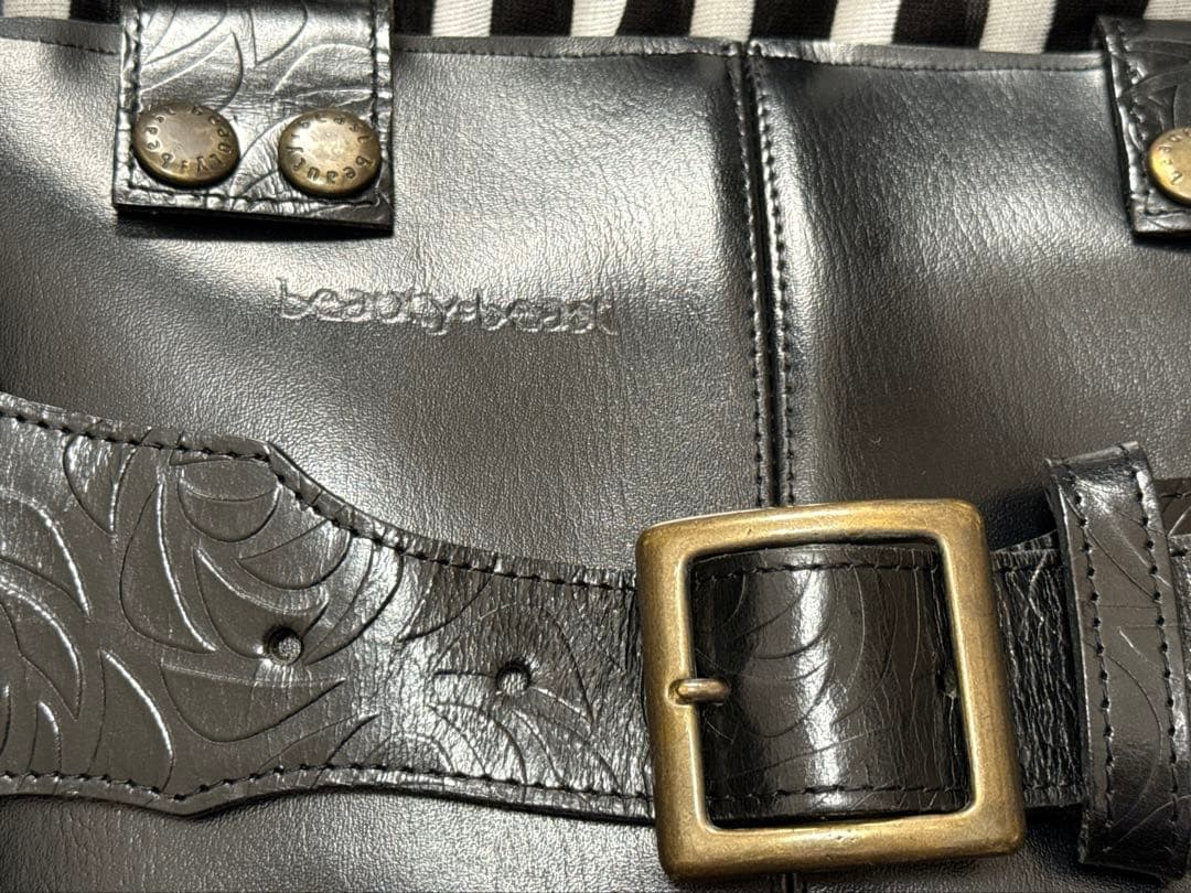 難アリ 本革 beauty:beast ビューティビースト 薔薇型押しバッグ 黒