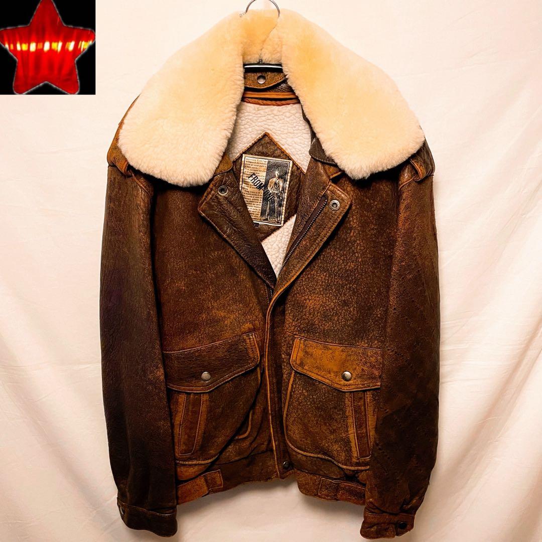 FROM-ONE フライトジャケット ラムレザージャケット ボア襟 羊革 本革L