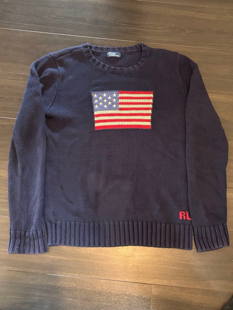 美品‼️ラルフローレン星条旗セーター　vintage 濃紺ニットセーター 古着 90年代 ラルフローレン Ralph Lauren POLO by Ralph Lauren