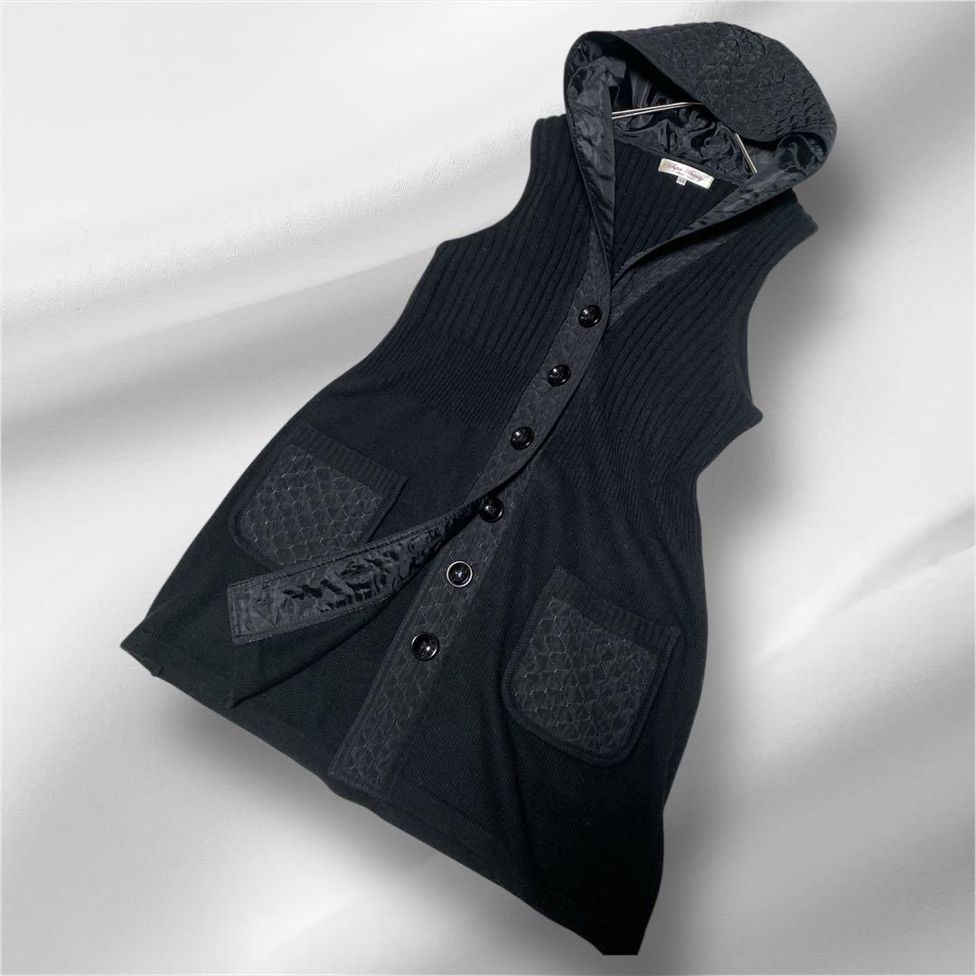 大きいサイズ！super Beauty ニットベスト ロングベスト フード付き