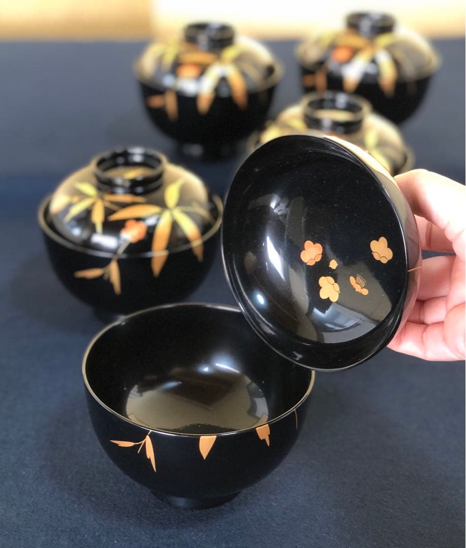 《R》輪島塗 蒔絵付 吸物椀5客 木製漆器 木箱　251218か1