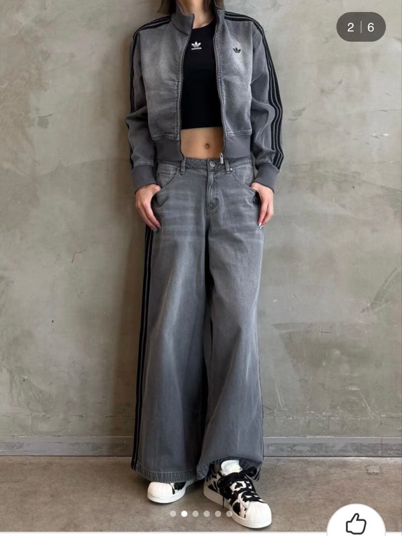 adidas アディカラーデニムトラックトップ グレー XLサイズ《完売品