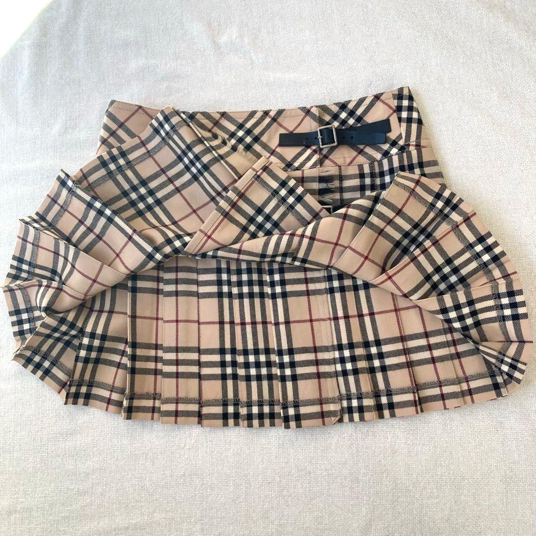 バーバリーブルーレーベル プリーツスカート ノバチェック ベルト