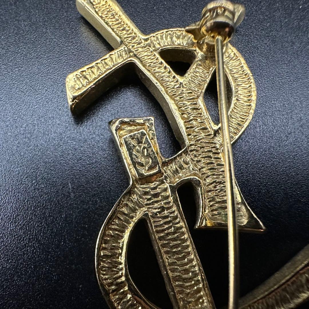 未使用級✨ YSL イヴ・サンローラン ブローチ ラインストーン ロゴ 971