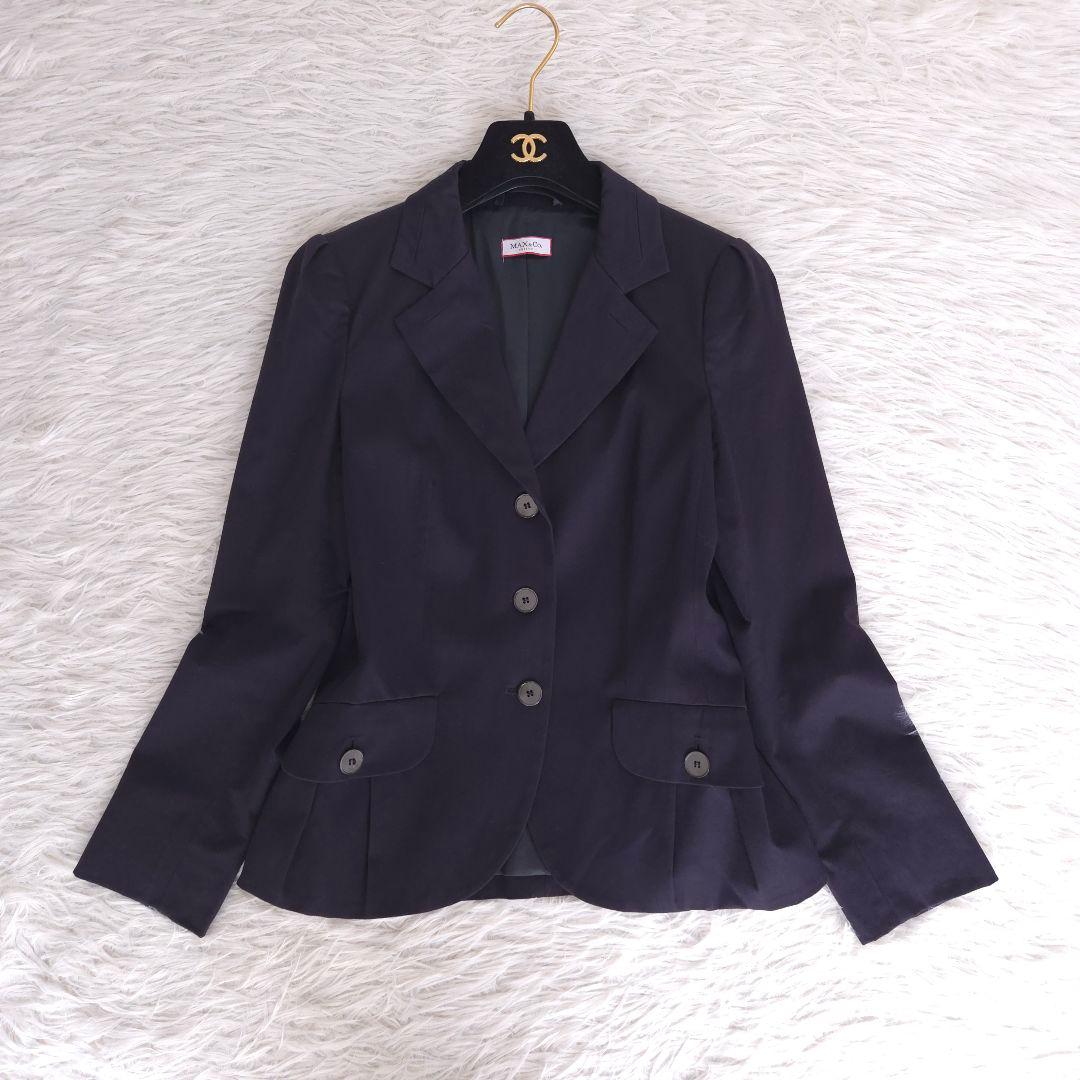 マックスマーラ テーラードジャケット 紺ブレ パフスリーブ ペプラム L