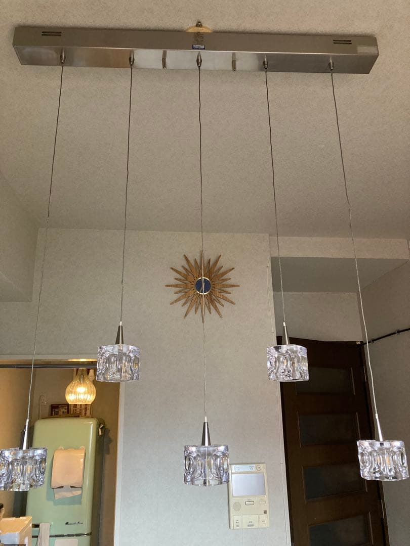 「希少旧型」キシマ　ガラスキューブ　5灯ペンダントライト 送料無料】照明 ガラスキューブ ハロゲン ペンダントライト 5灯 キシマ